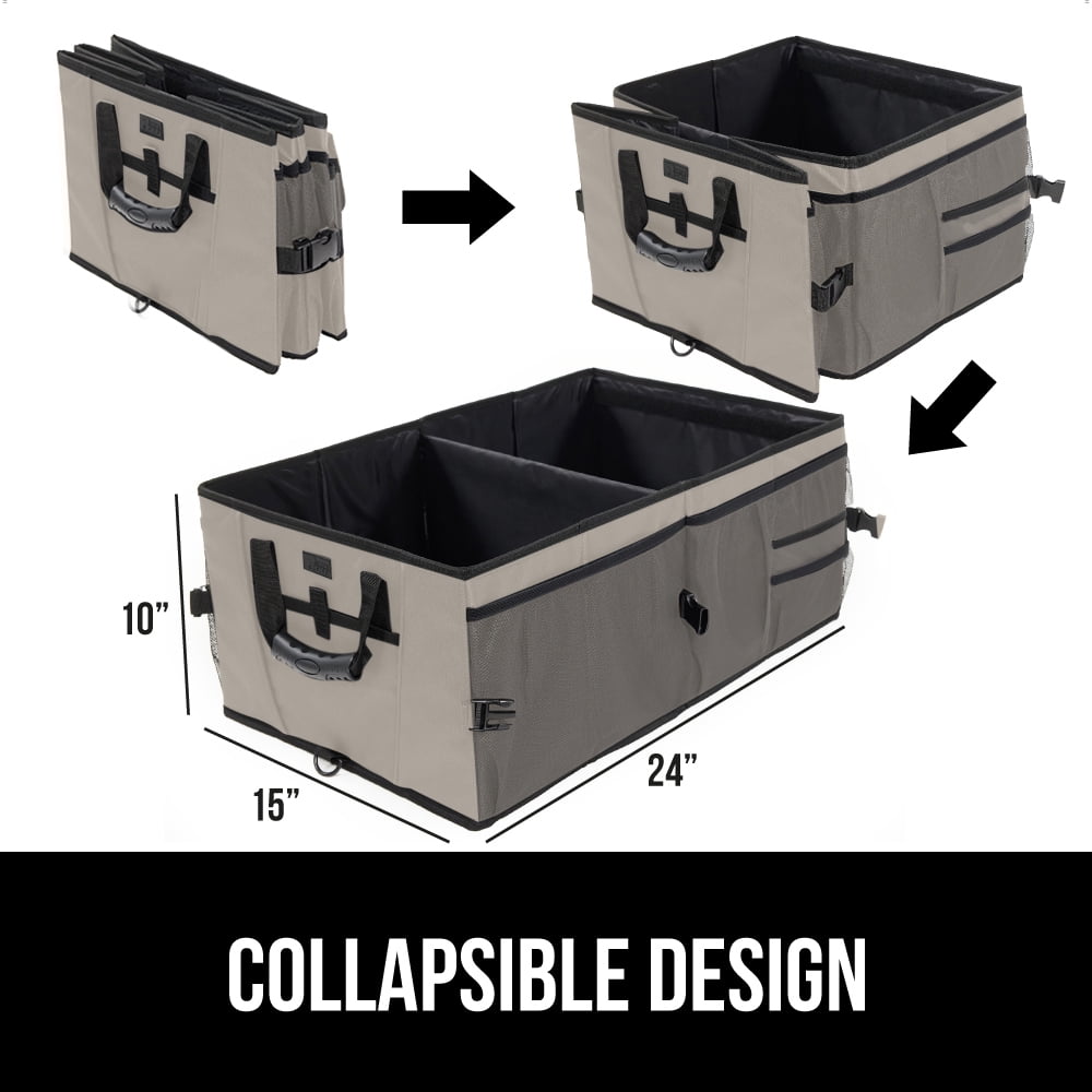GORILLA GRIP Trunk Storage Organizer, Collapsible Container for Car Sedan or SUV, Beige