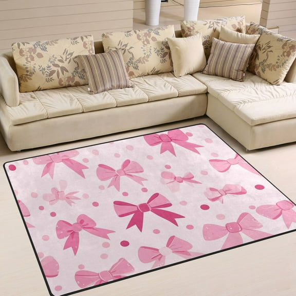 BZSMCE Vintage Area Rugs Pink Bowknot Pattern Creative Area For Home