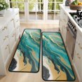 thumbnail image 4 of Kitchen Rugs Sets Of 2,Teal Marble Gold Wave Pattern Anti Fatigue Kitchen Mat Rugs Non Slip Washable,Decorative Kitchen Floor Mats for Kitchen,Sink,Laundry,17"x47"+17"x47", 4 of 5