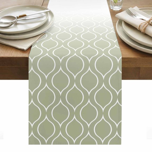 Green Morocco Table Runner - 48 Inch Long, Kitchen Dining Table Runner Dresser Scarves, Abstract Geometric Modern Plaid Farmhouse Decor for Coffee Tables Wedding Party Banquet