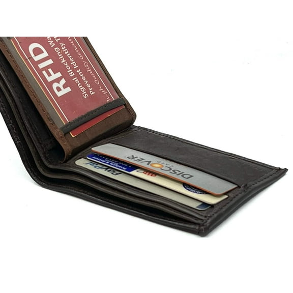 RFID Blocking Men's Genuine Leather Bifold Wallet ID Center Flap Card Holder