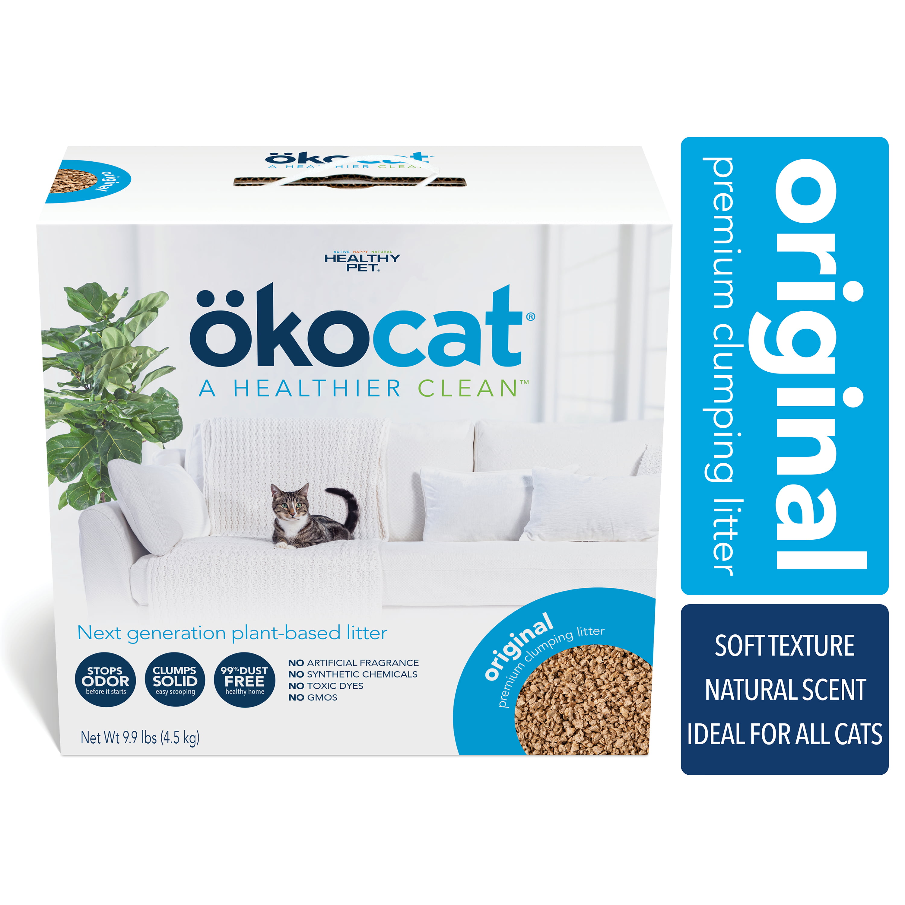 Okocat Premium Original Clumping Natural Wood Cat Litter, Dust Free, 9