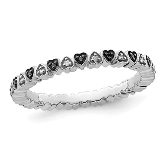1/8 Carat (ctw) Black & White Diamond Heart Band Ring in Sterling Silver