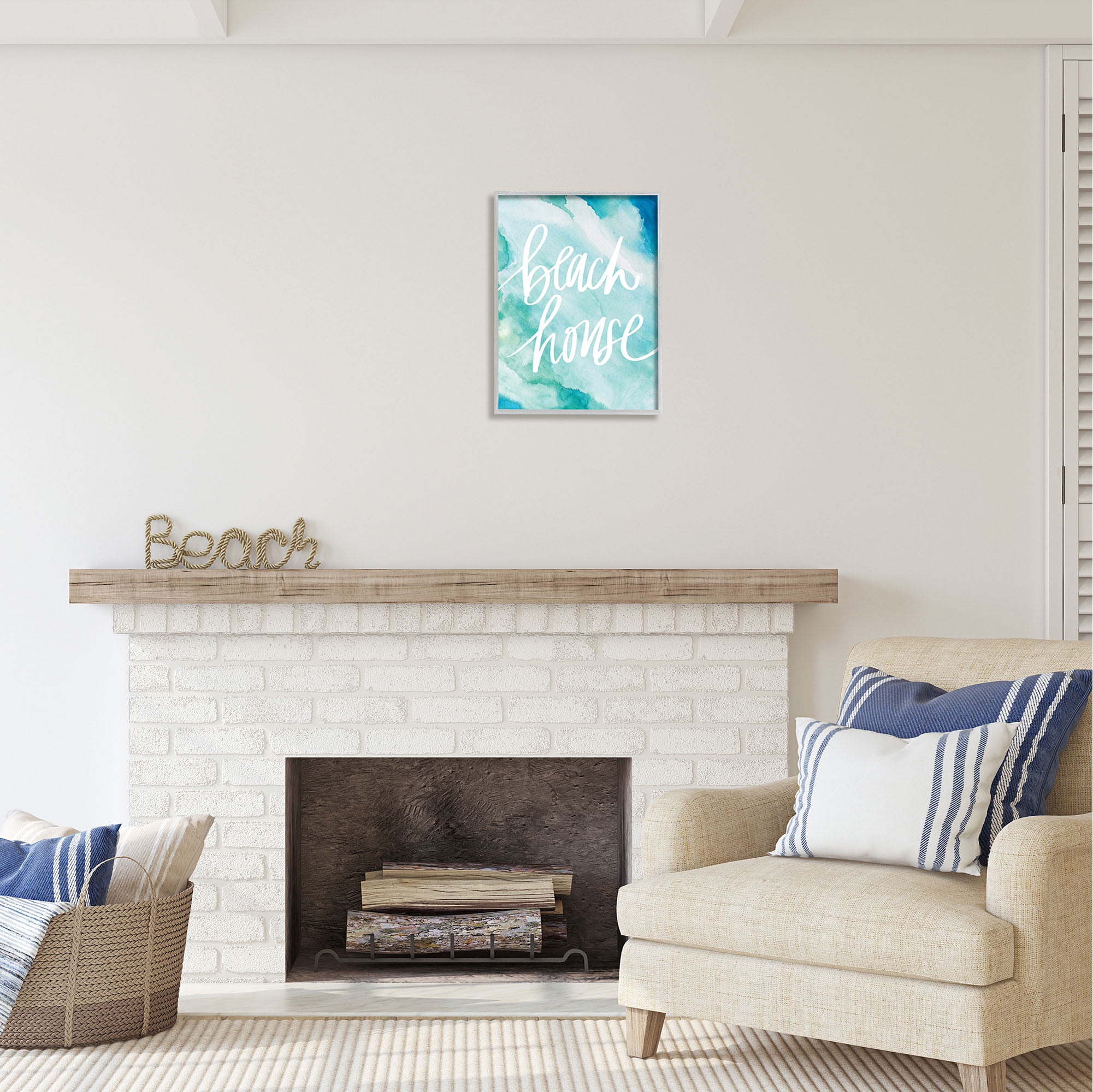 Stupell Industries Beach House Watercolor Phrase Nature Painting Gray Framed Art Print Wall Art, 16 x 20