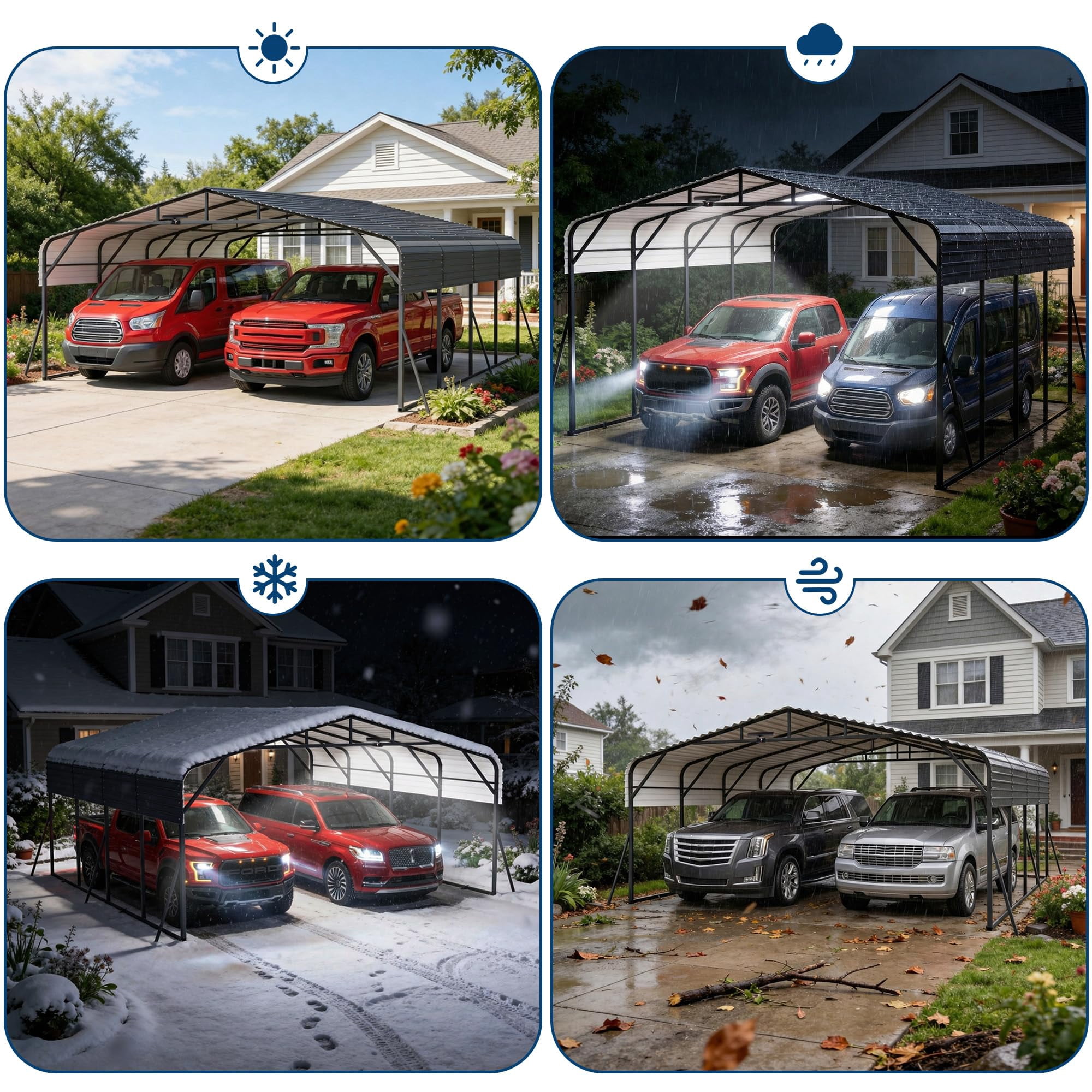 20x20FT Heavy Duty Metal Carport w/Led Light,Outdoor Portable Car Garage,Reinforced Base & Galvanized Steel Roof, Outdoor Car Port Canopy Shelter for Boats, Full-Sized Pickup Trucks