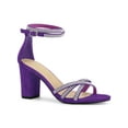 thumbnail image 1 of BLISSFUL STEP Women's Shoes Rhinestone Crisscross Strappy Block Heel Faux Suede Ankle Buckle Sandals Purple 10, 1 of 7