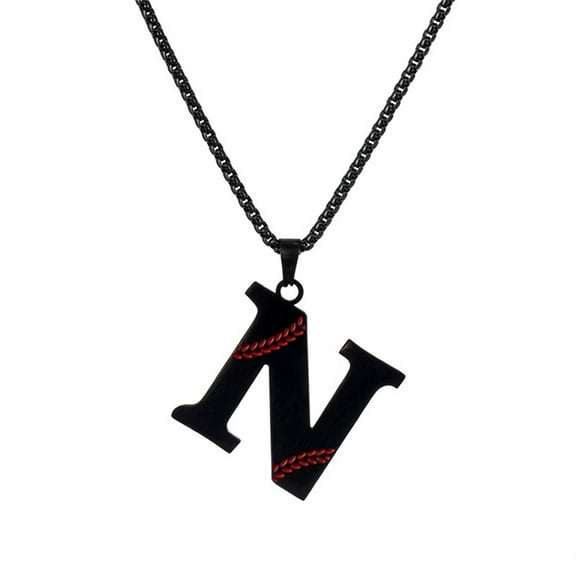 PAURO Baseball Initial Necklace for Men A-Z Pendant Stainless Steel Dainty Personalized Statement Alphabet Simple Cool Letter Jewelry Black Letter N