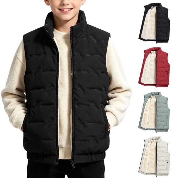 Kids Stand Collar Puffer Vest Boys Lightweight Sleeveless Jacket,Quilted Padded Waistcoat Relaxed Warm Fall Winter Daily Outing School Wear,Black,9-10 Years