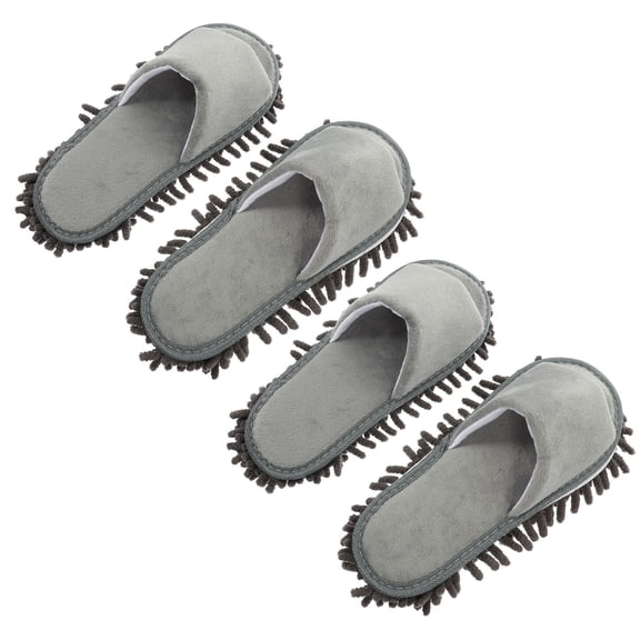 BESTOYARD 2 Pairs of Shoe Cover for Mopping Mop Slippers Grey Chenille Floor Cleaning Adults Home Cleaning