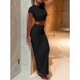 thumbnail image 5 of Women's 2 Piece Sets Short Sleeve Crewneck Cropped Top Bodycon Maxi Skirt Outfit Black S, 5 of 8