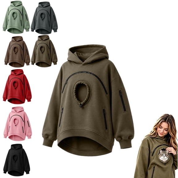 Carsablanco Pet Pouch Hoodie with Zippered Chest Carrier Pocket, Unisex Relaxed Fit Sweatshirt for Small Pets
