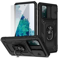 Dteck Samsung Galaxy S20 FE Case with Glass Screen Protector, Slide Camera Lens Protector Cover Ring Holder Kickstand Rugged Shockproof Case for Samsung Galaxy S20 FE 5G,Black