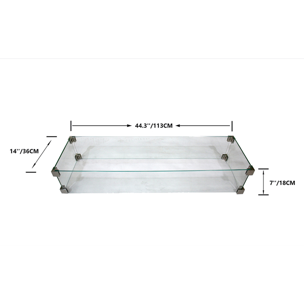 Elementi Outdoor Granville Fire Pit Table Tempered Glass Rectangle 43 x 13 x 7 inches Heavy Duty Firepit Accessory Wind Screen, Clear