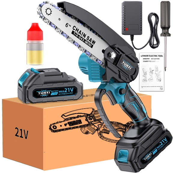 21V Rechargeable Mini Cordless Chainsaw, Handheld Electric Lithium Chain Saw Portable Lightweight for Wood Cutting Tree Branch Trimming Garden Yard Household DIY Projects