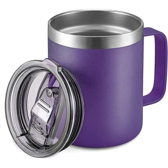12oz Insulated Stainless Steel Coffee Mug with Handle, Double Wall Vacuum Travel Mug, Tumbler Cup with Sliding Lid, Purple
