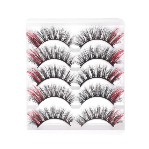 Unique Bargains 5 Pair 3D Mixed Color False Eyelashes for Makeup Red