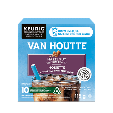 Van Houtte Brew Over Ice Hazelnut, Medium Roast, K-Cup Coffee Pods, 10 Count