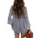 thumbnail image 5 of Sonducket Camisa de mujer con cuello en V Camisa de encaje Blusa en V Color sólido Botón de manga larga Top Prendas para la parte del cuerpo gris púrpura L, 5 of 6