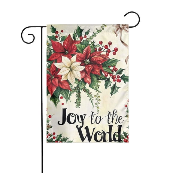 Christmas Poinsettia Garden Flag Joy to the World 12x18 Inch Double Sided for Christmas Flowers Small Yard Flag Holiday Seasonal Outdoor Outside Decorations