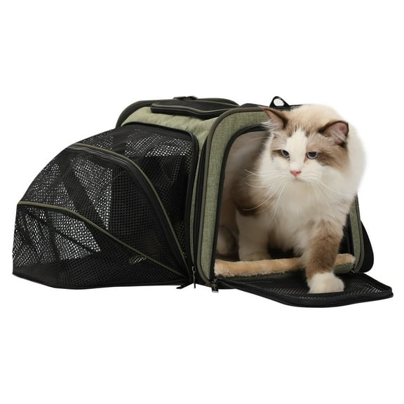 Petsfit Expandable Cat Carrier Dog Carrier,Airline Approved Soft-Sided Portable Pet Travel Washable Carrier for Kittens,Puppies,Removable Soft Plush mat and Pockets,Locking Safety Zippers
