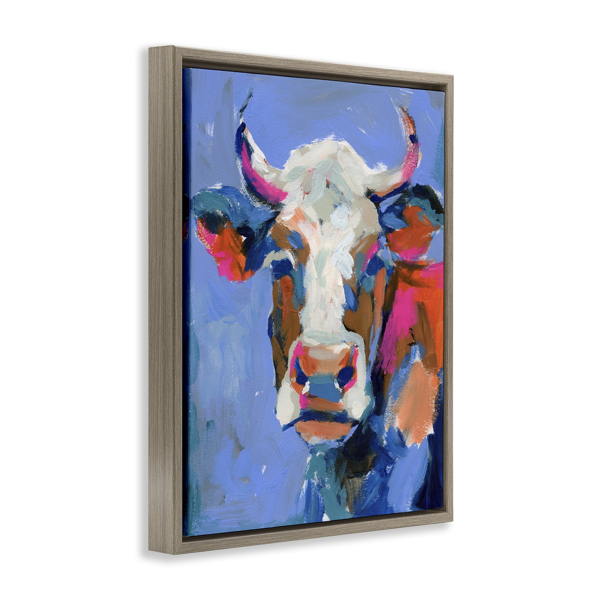 Stupell Industries Painterly Cow Portrait Animals & Insects Painting Brown Floater Framed Canvas Art Print Wall Art, 25 x 31