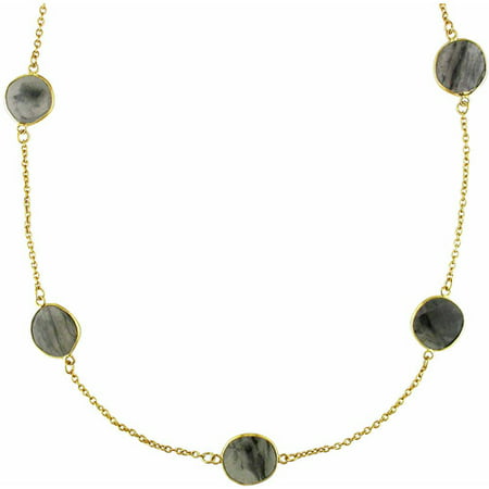 42 Carat T.G.W. Rutilated Quartz Yellow Rhodium-Plated Sterling Silver Yard Necklace, 36