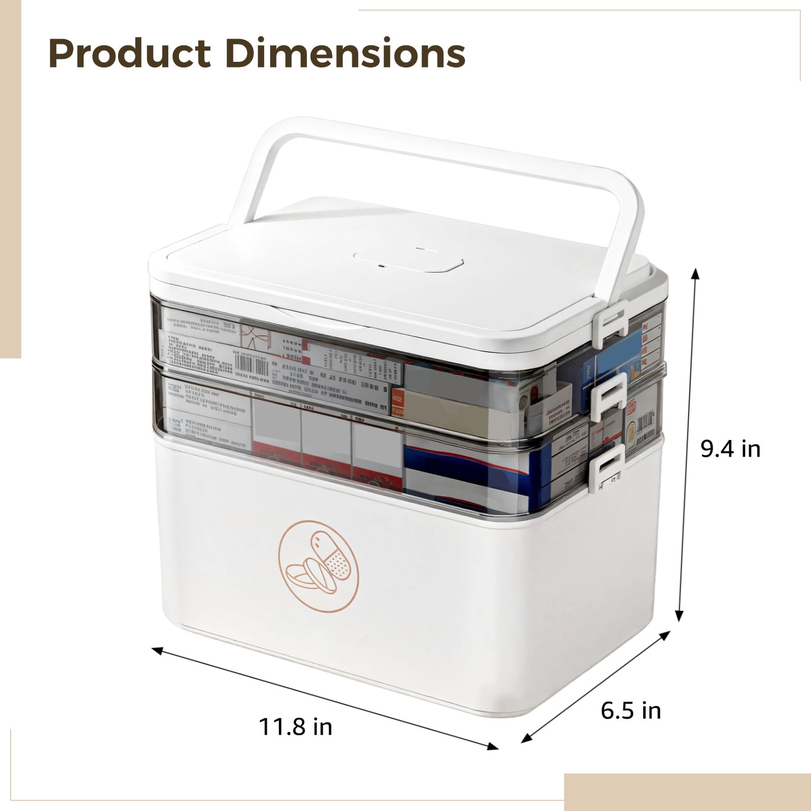 Extra Large 3-Tier Medicine Organizer, XXL Pill Box 7 Day, Travel-Friendly with Labels, 3 Times a Day Pill Organizer, Transparent Window, Pill Box 7 Day Storage