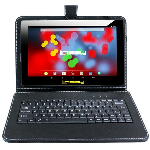 LINSAY 10.1" 1280x800 IPS 2GB RAM 32GB Storage Android 12 Tablet with keyboard Black Leather Keyboard
