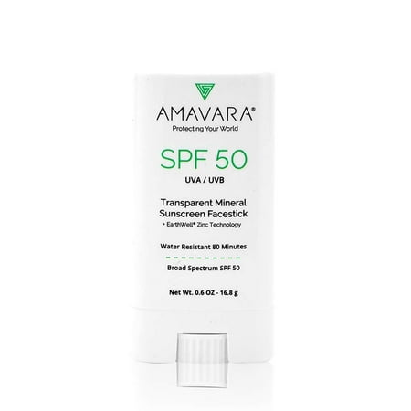 Amavara Mineral Sunscreen Facestick  Transparent Zinc Oxide, Broad Spectrum Daily SPF 50. 0.6