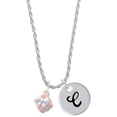 thumbnail image 1 of Delight Jewelry Silvertone Small 3-D Pink Present Box with Bow Silvertone Script Initial Disc - C - Charm Necklace, 20"+3", 1 of 4