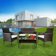 thumbnail image 3 of 4-Piece Wicker Patio Conversation Furniture Set, Patio Furniture Set with Two Single Sofa, One Loveseat, Tempered Glass Table, Chat Set for Backyard Porch Lawn Poolside Garden, Q8566, 3 of 12