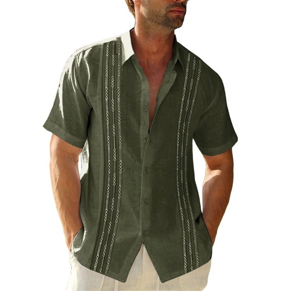 Print Men Short Sleeve Turn-Down Collar Casual Blouse Tops