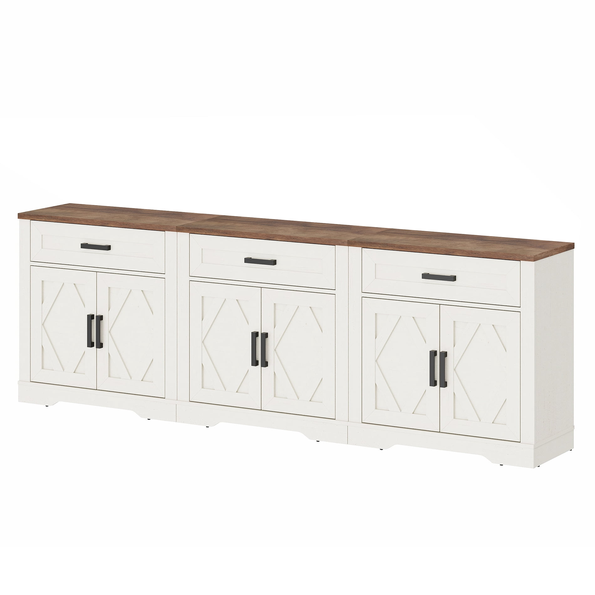 WAMPAT 94.5"W Farmhouse Buffet Sideboard with Barn Doors, Drawer & Storage, White