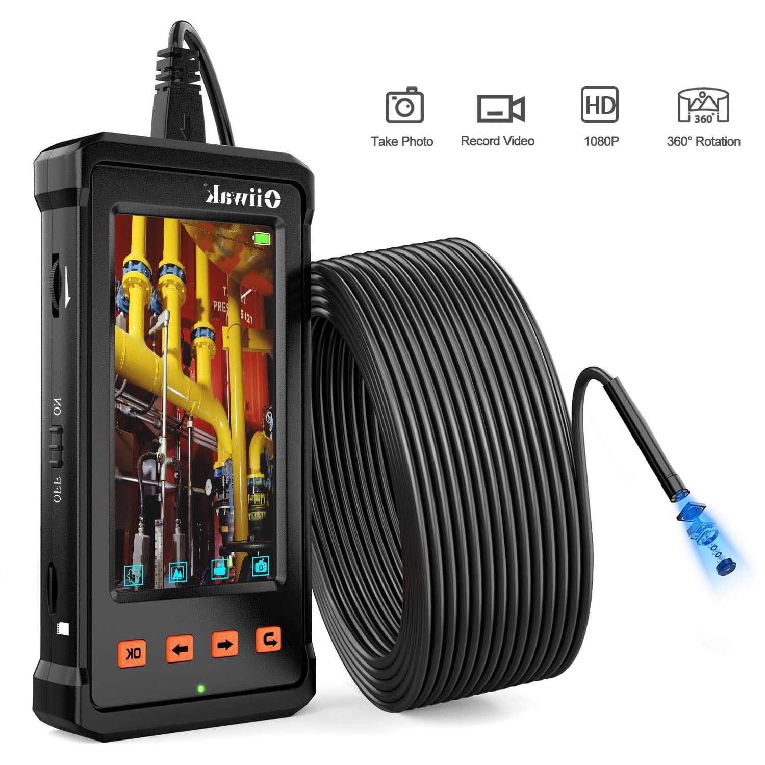 50FT Industrial Endoscope Oiiwak Borescope Camera for Pipe Sewer Drain Plumbing Inspection 1080P HD 4.3inch LCD Screen Waterproof IP68 Endoscope Snake Camera with 6 LED Lights 15m