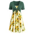 thumbnail image 1 of Robe Mini pour Femmes à Manches Courtes avec Nœud, Haut Bandage, Imprimé Tournesol, Ensemble Robe, 1 of 5