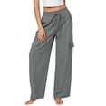 thumbnail image 4 of Women's Cotton Cargo Pants High Waisted Drawstring Wide Leg Trendy Casual Baggy Pants with Pockets 2026, 4 of 7