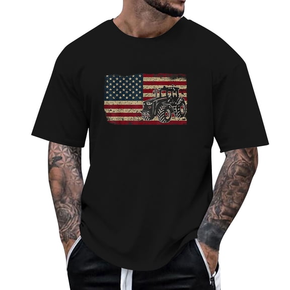 Casual Shirts for Mens Patriotic Farm Tractor Short Sleeve Beach Tops,Black,L