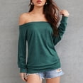thumbnail image 2 of Womens Long Sleeve Tops Off The Shoulder Tunic Solid Color Shirts Casual Loose Fit Trendy Lounge Blouses(X-Large,Green), 2 of 5