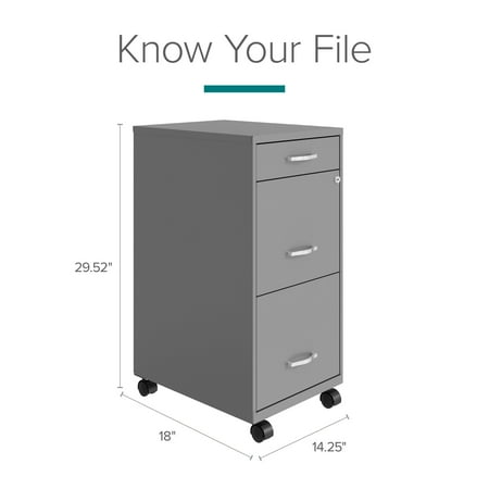 Space Solutions - 18" Deep 3 Drawer Mobile Metal File Cabinet with Pencil Drawer - Arctic Silver