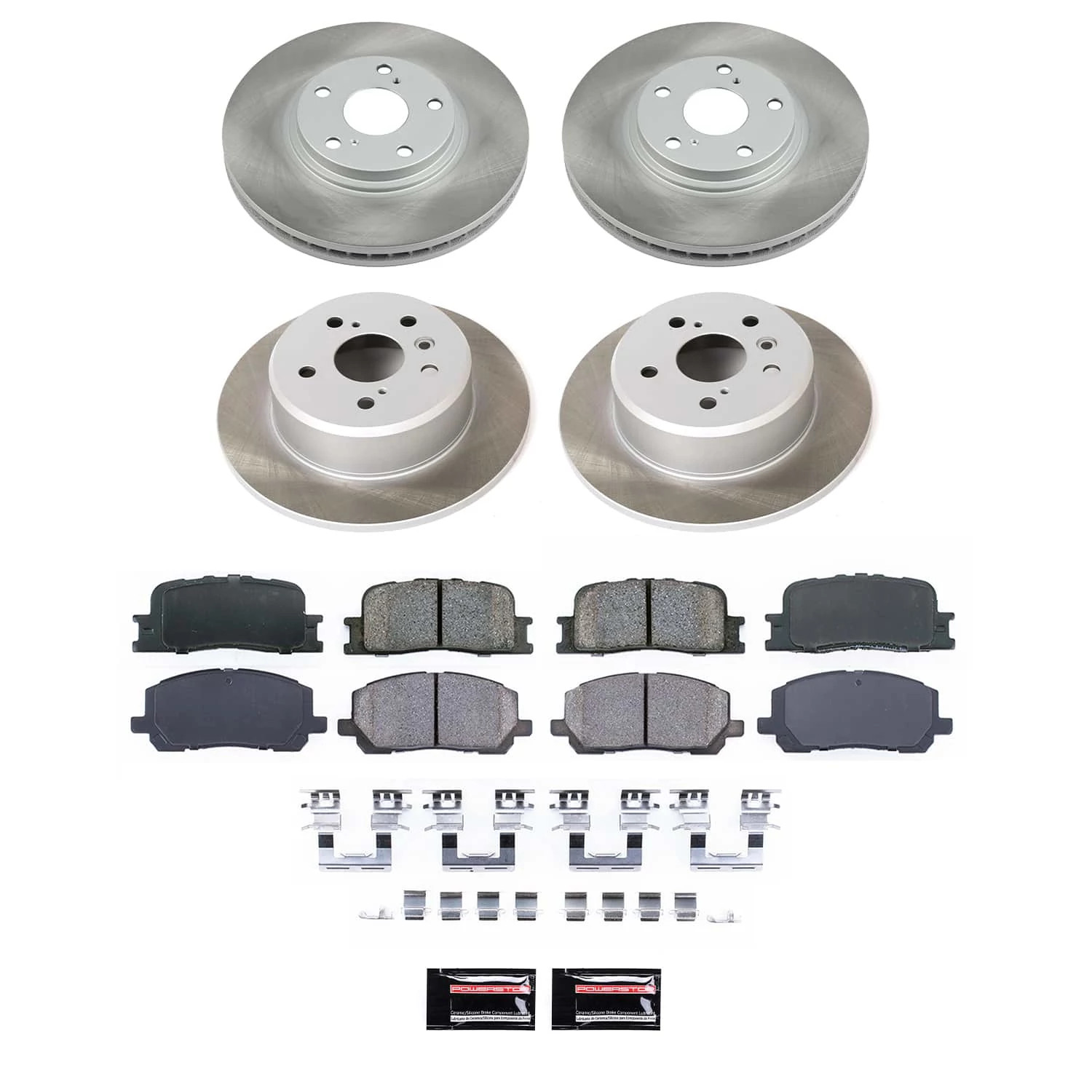 PowerStop Front and Rear Semi-Coated Rotor and Low-Dust Ceramic Brake Pad Kit SC1139