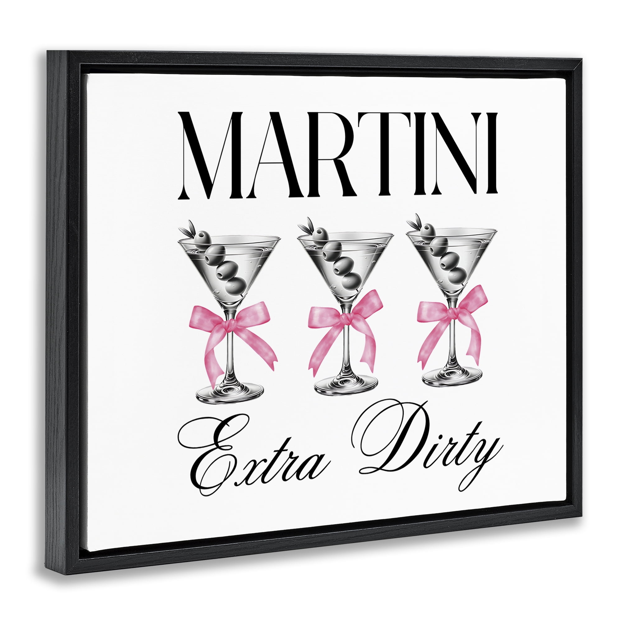 Stupell Industries Pink Ribbon Martini Trio Black Framed Floater Canvas Wall Art, design by Lettered and Lined