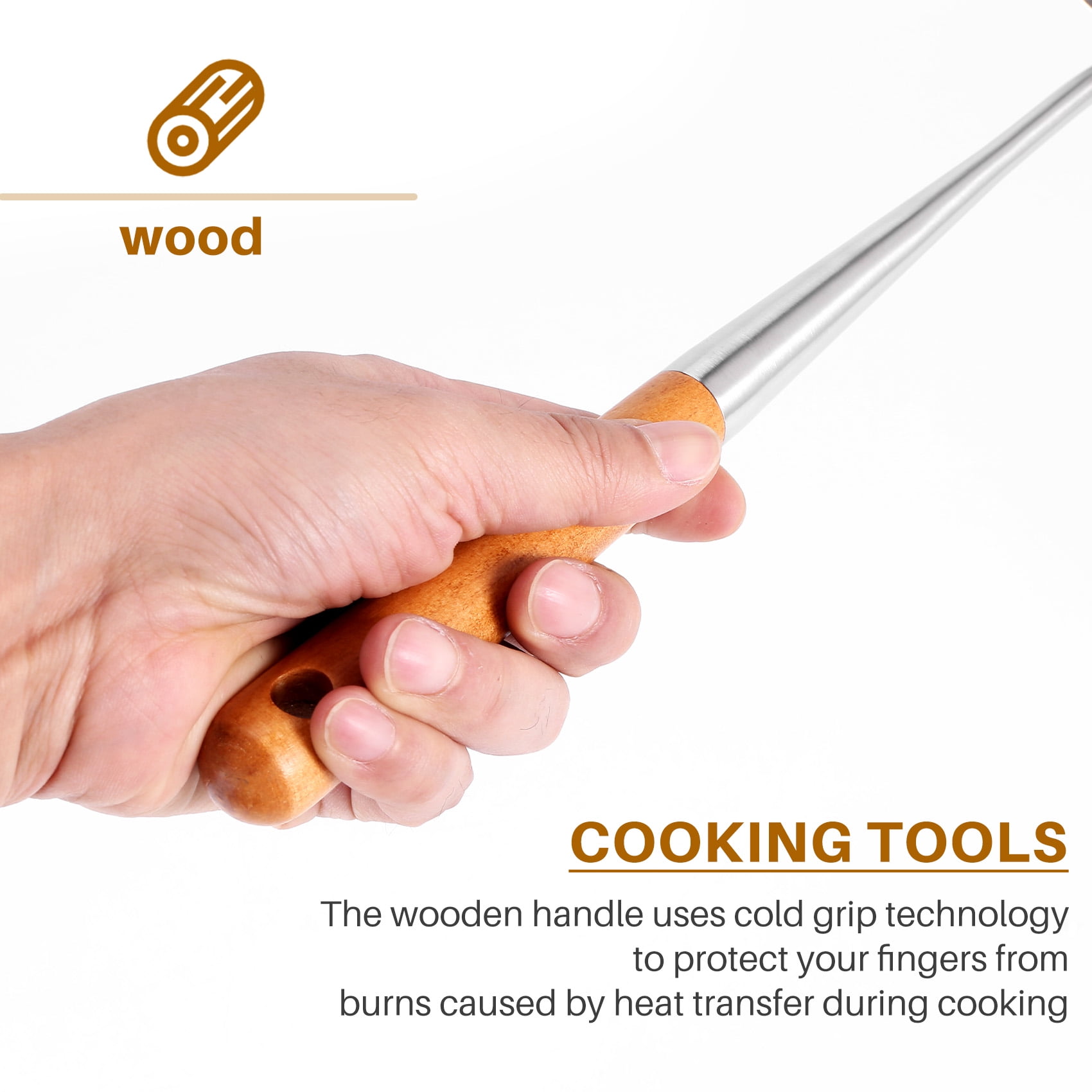 Long Handle Stainless Steel Wok Kitchen Slotted Turner Rice Spoon Ladle Cooking Tools Utensil Set