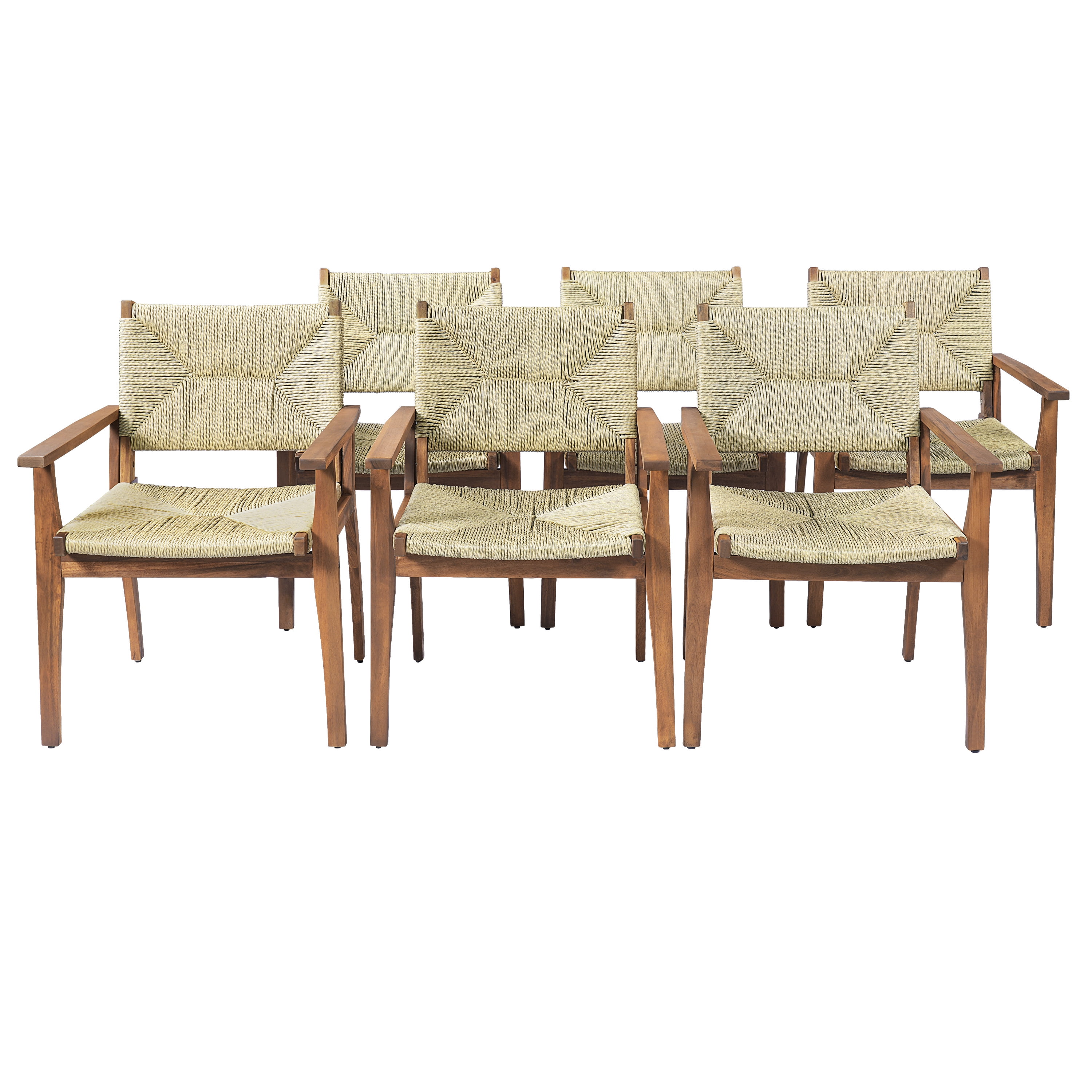 Dining Chair, Outdoor Acacia Wood Frame Handwoven Wicker Seat Chair for Patio Garden, Teak