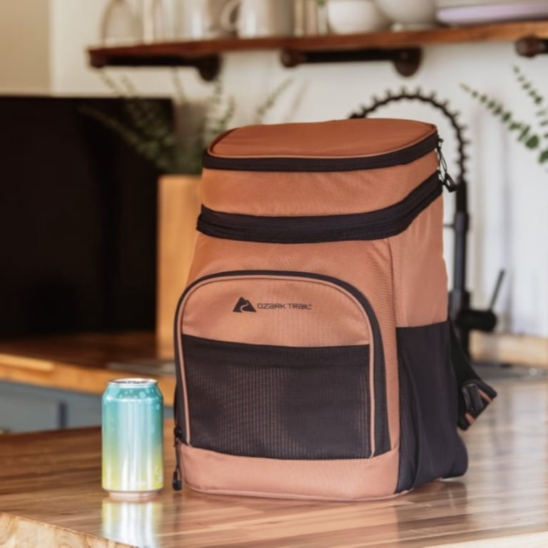 Ozark Trail 20-Can 15 qt Soft-Sided Cooler Backpack, Brown