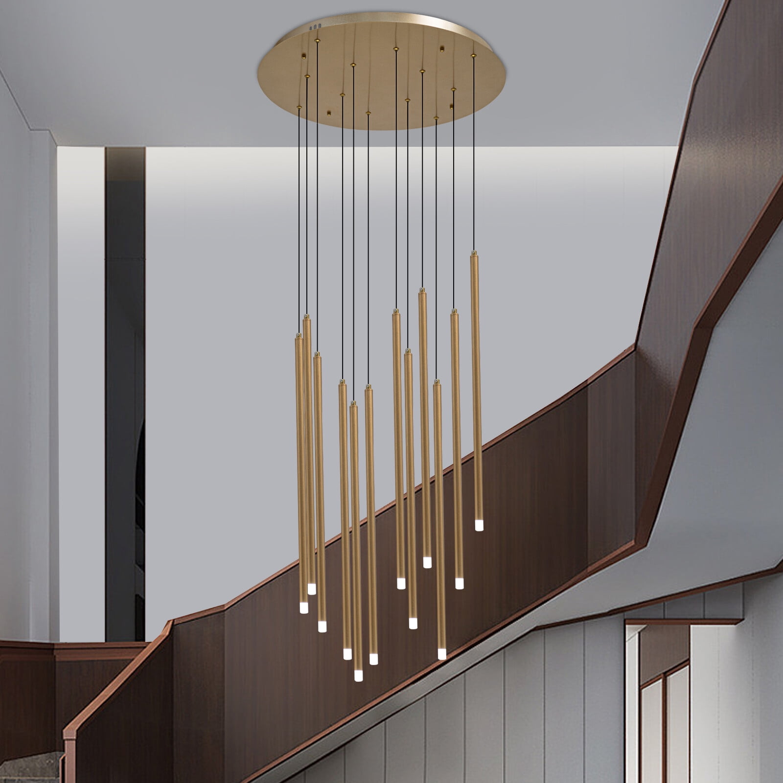 Large Chandelier Gold 12 Light Fixture Ceiling Pendant Lighting Drop Shape for Kitchens, Hallways, Living Rooms