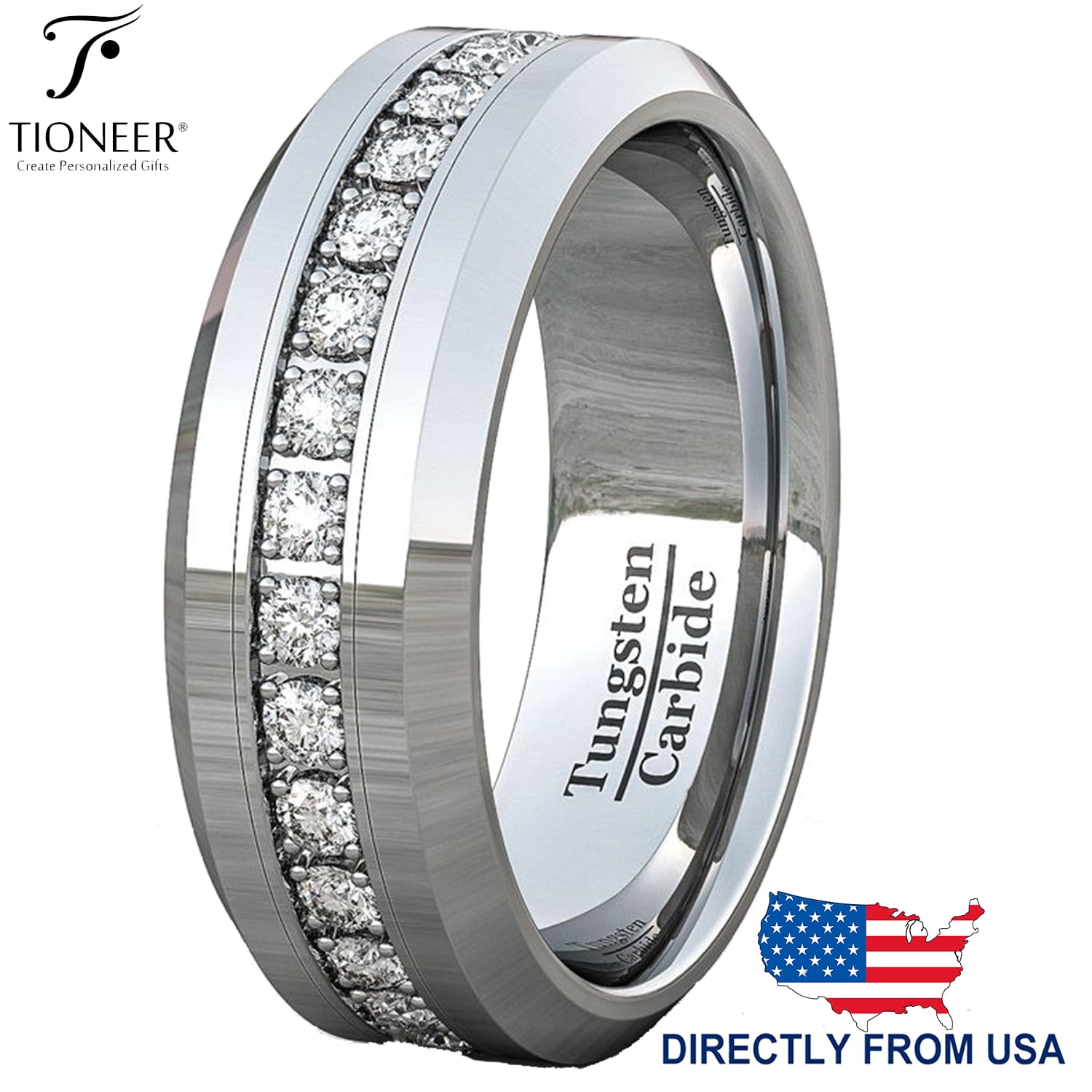Wedding Band Stainless Steel Wedding Ring,Personalize  Ring with Cz Anniversary Ring Father's Day Gift Gift for Him