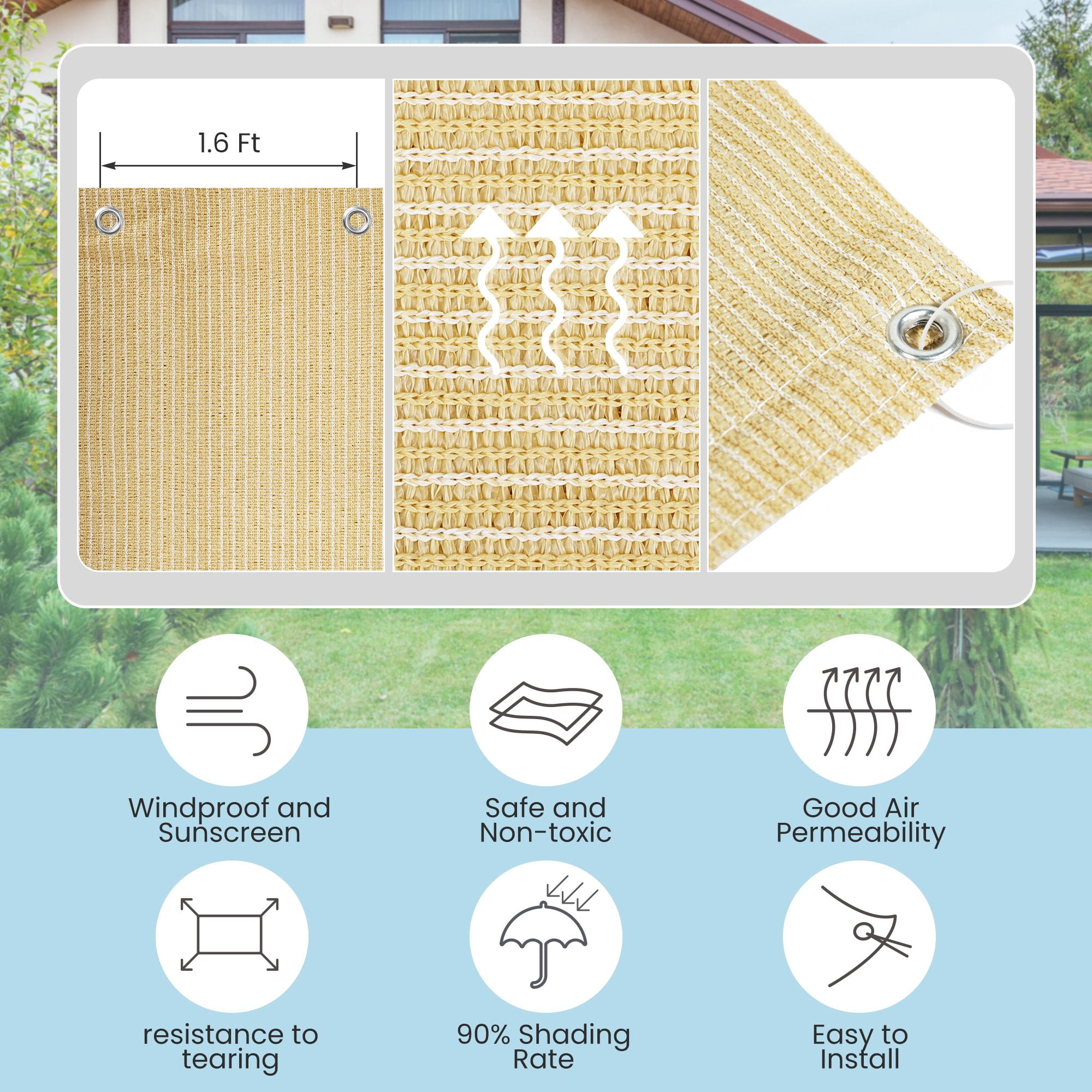 Shade Fabric Sun Shade Cloth Privacy Screen with Grommets for Patio Garden Pergola Cover Canopy 6x10 FT