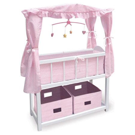 Badger Basket Canopy Doll Crib with Baskets, Bedding & Mobile (fits American Girl Dolls)