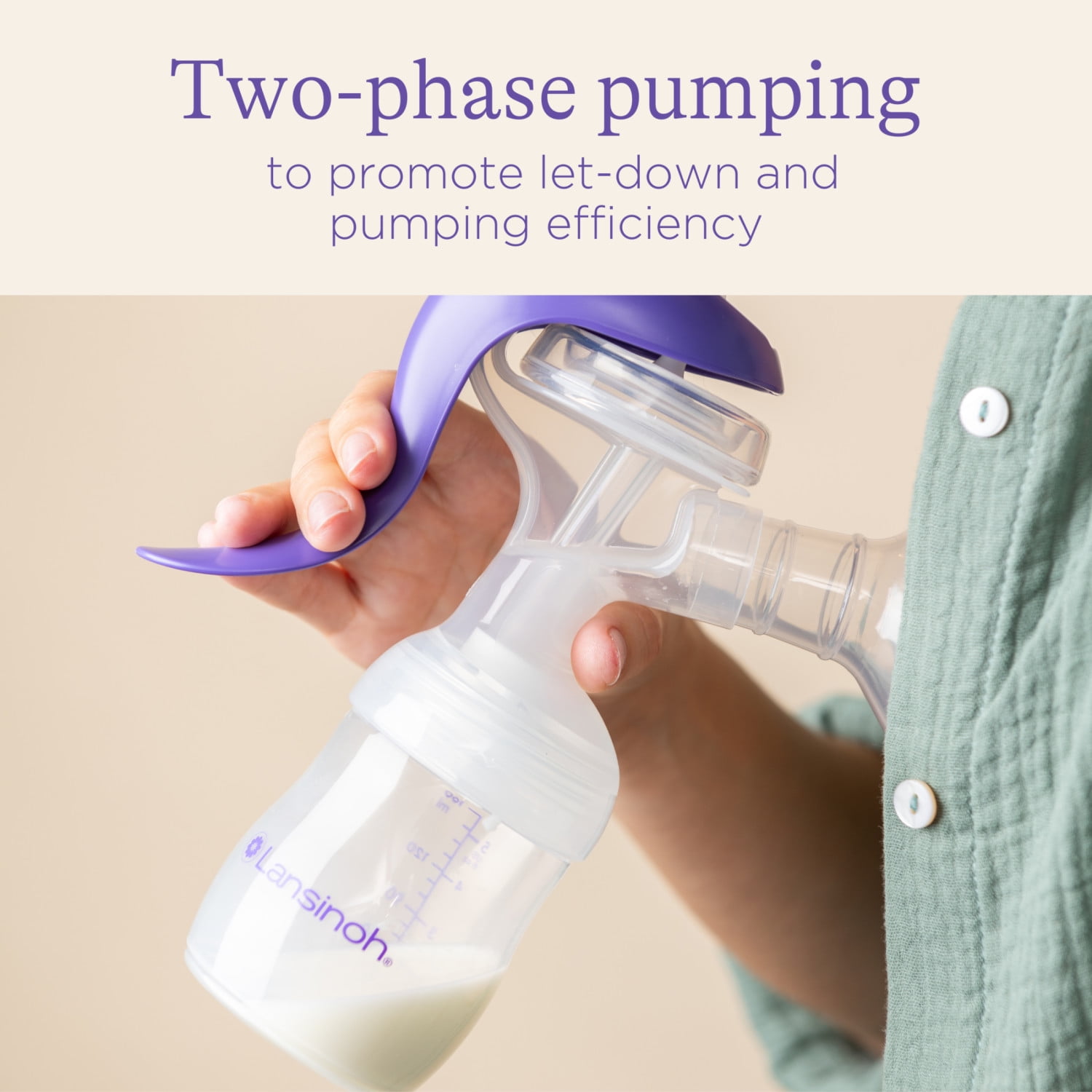 Lansinoh Manual Breast Pump for Breastfeeding, Portable Hand Pump with Bottle Nipple