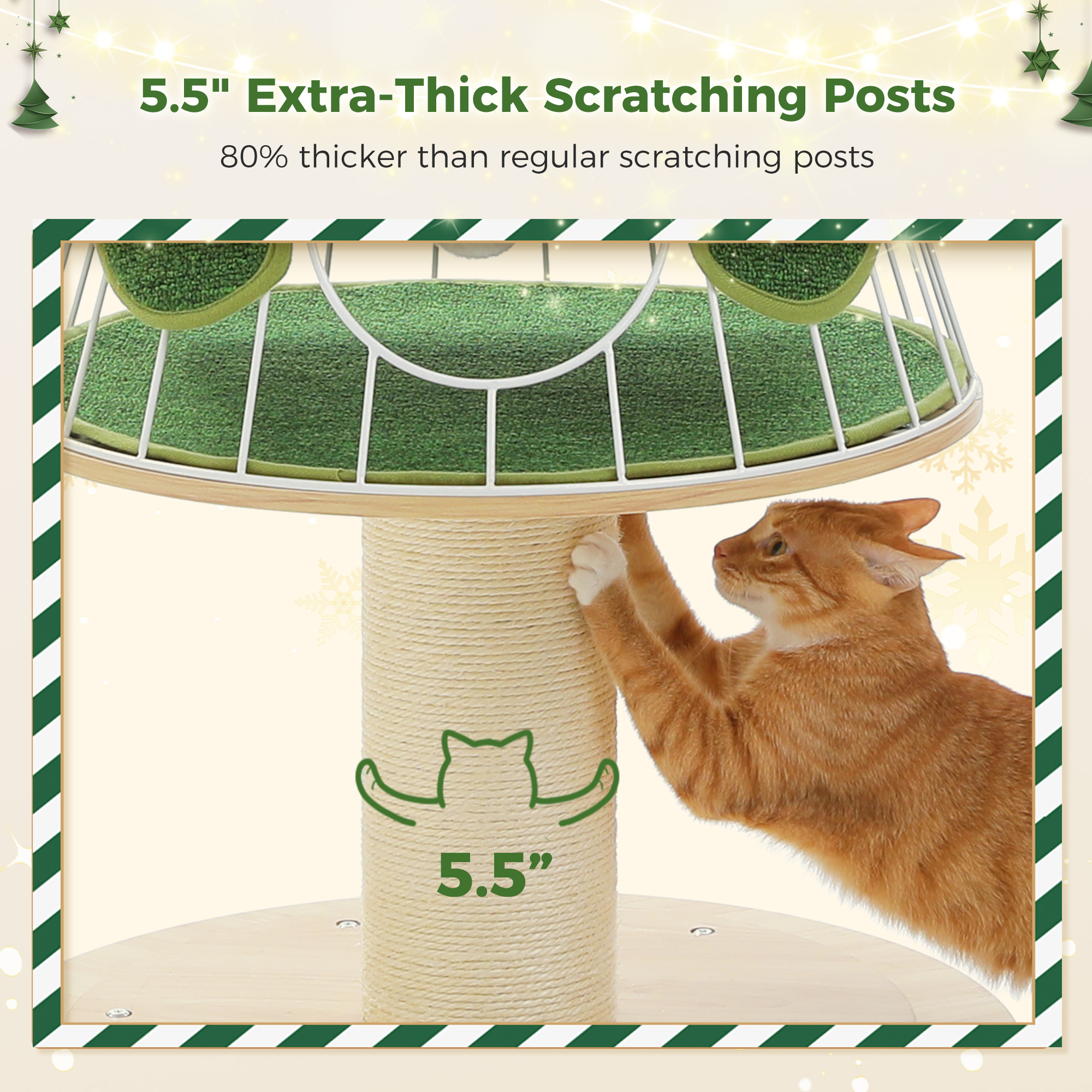 PAWZ Road 51.2" Christmas Cat Tree for Indoor Cat Modern Cat Tower with 3 Cat Condos and Scratch Post, Green